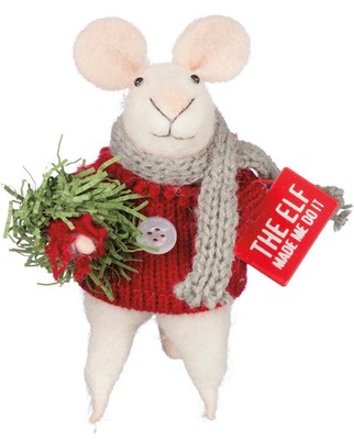 Elf Made Me Do It Critter Mouse Wreath Christmas Felted New
