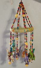 Circus Elephant Mobile, 8 Bright Colorful Elephants w/ Beads Pompoms 20" Long