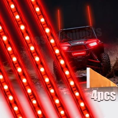 4X 4ft Red LED Whip Light Antennas Flag Pole For UTV Polaris RZR Buggy Argo Atv