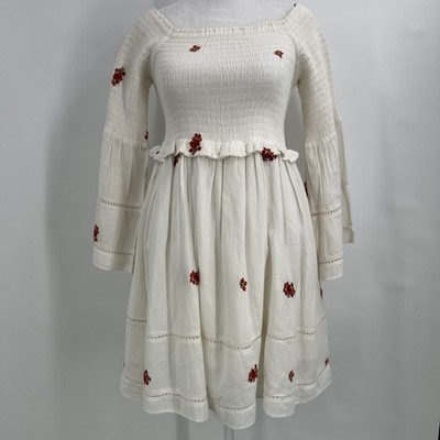 Free People Dress Womens Small White Off Shoulder Bell Sleeves Embroidered  Boho | eBay