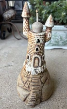 Vintage Pottery Castle Oil Lamp with Ball/Wick Signed