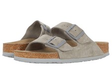Birkenstock Men's Arizona Soft Footbed Slides, Stone Coin, Grey, US 11/ EU 44