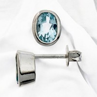 Ohrstecker Oval 925 Sterling Silber 2 Blautopase Hellblau Blau Ohrringe