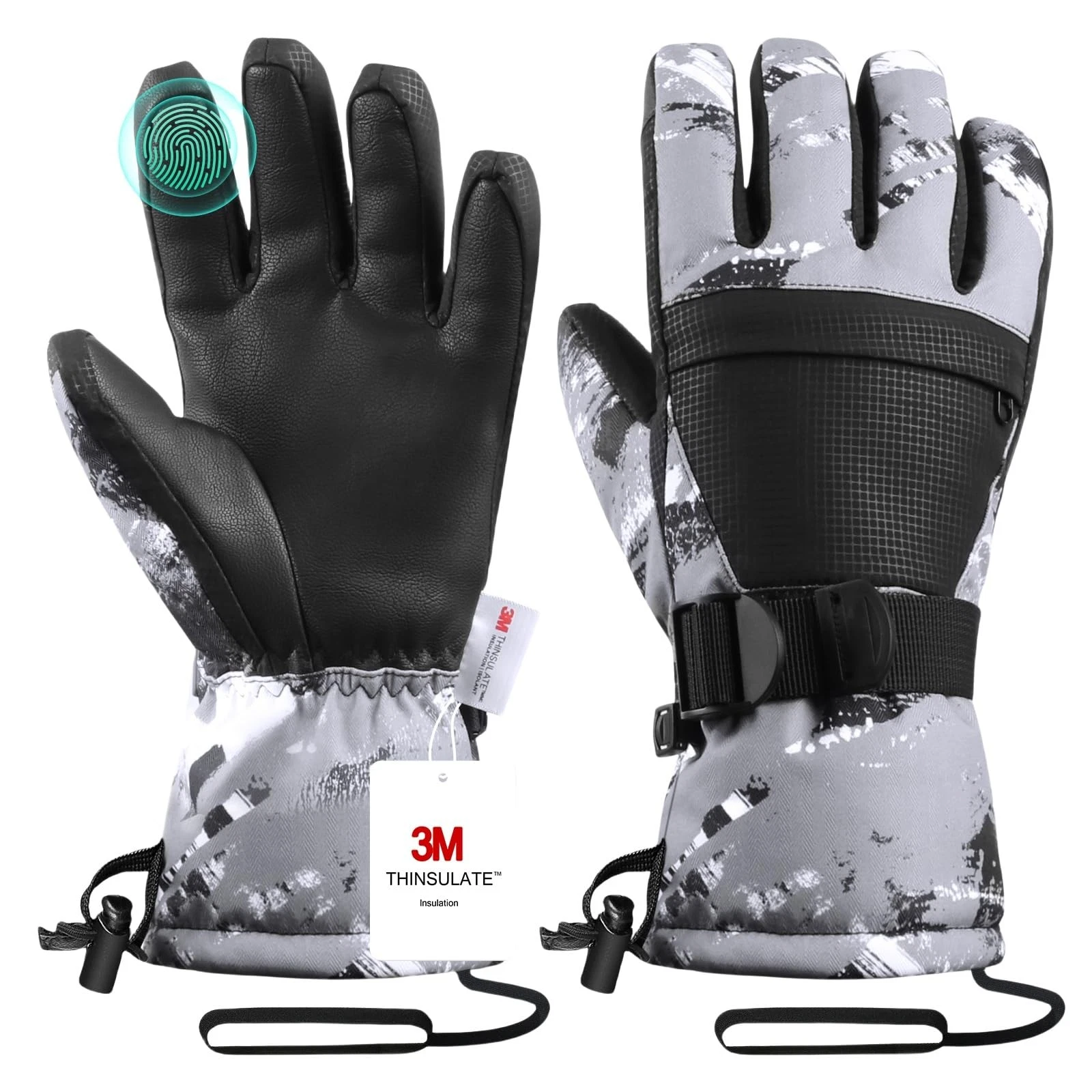 Pnosnesy Ski,Snow Gloves, Cold Weather Skiing & XXS(Fit Kids 4-6 Years), Grey