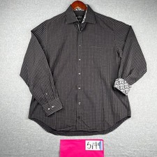 Bugatchi Uomo Shirt XL Black White Plaid Flip Cuff Button Up Long Sleeve Mens