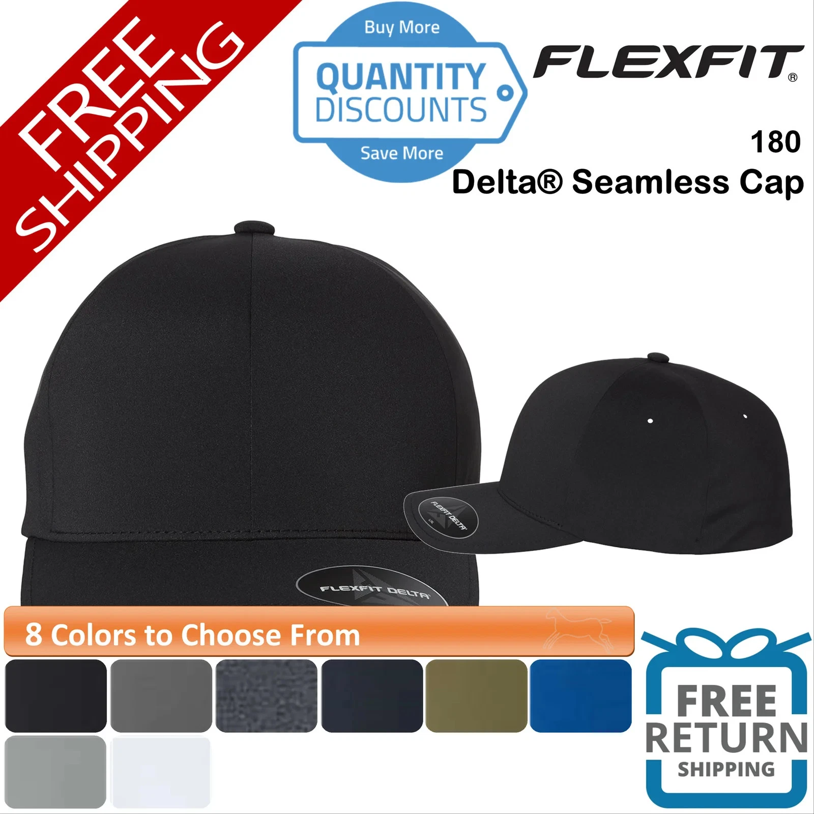 🔥 Flexfit Delta Seamless Cap Hat six stitch free panels, mid-profile 180