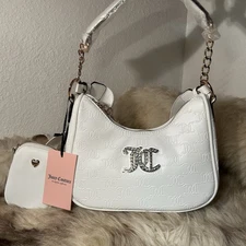 NWT Juicy Couture All About That Bling Shoulder/Crossbody Bag & Pouch - White