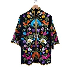 Vintage Womens Boho Floral Embroidered Jacket One Size Multi Festival Hippie