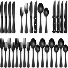 24-Piece Black Silverware Set with Steak Knives, Flatware for 4, Food-Grade Stai