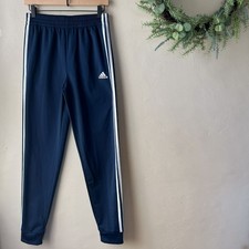 Adidas Boys Youth Jogger Track Pants Navy Blue White Lounge Size Large 14-16