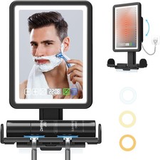 Shower Mirror Fogless for Shaving, LED Heated Rechargeable Fogless Mirror for...