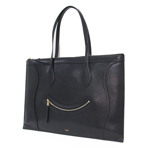 CELINE Bag Black | Flat Luggage Glossy Calfskin Tote Handbag Used BEEG-0