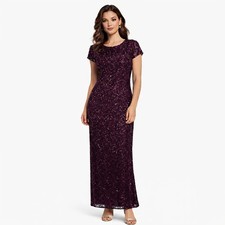 Papell Boutique Dress Maxi Length Size 16 Sequins Dark Purple Eggplant Glam MOTB