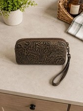 Embossed Floral Wristlet Wallet