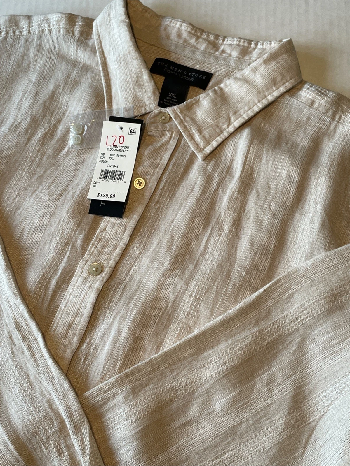 The Mens Store at Bloomingdales Tonal Stitch Shirt 100% Linen Sz 2XL Earthy Cool