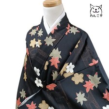 Wankotei Kimono Synthetic Fiber Small Pattern Black Used Japan