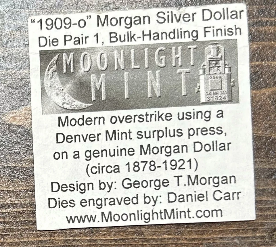 1909-O Morgan Silver Dollar - Daniel Carr Moonlight Mint Overstrike High Grade - Image 3 of 4