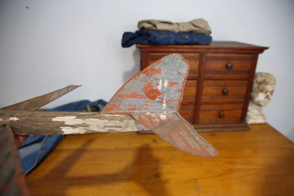 VTG Model Airplane wood Rustic Weathervane Whirligig antique galvanized metal - Image 2 of 4