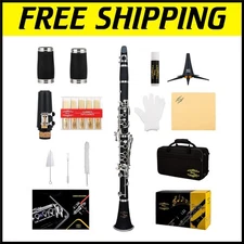 Sleek GLY-PBK Bb Clarinet - Ebonite Build, 10 Reeds, Stand & Hard Case Included