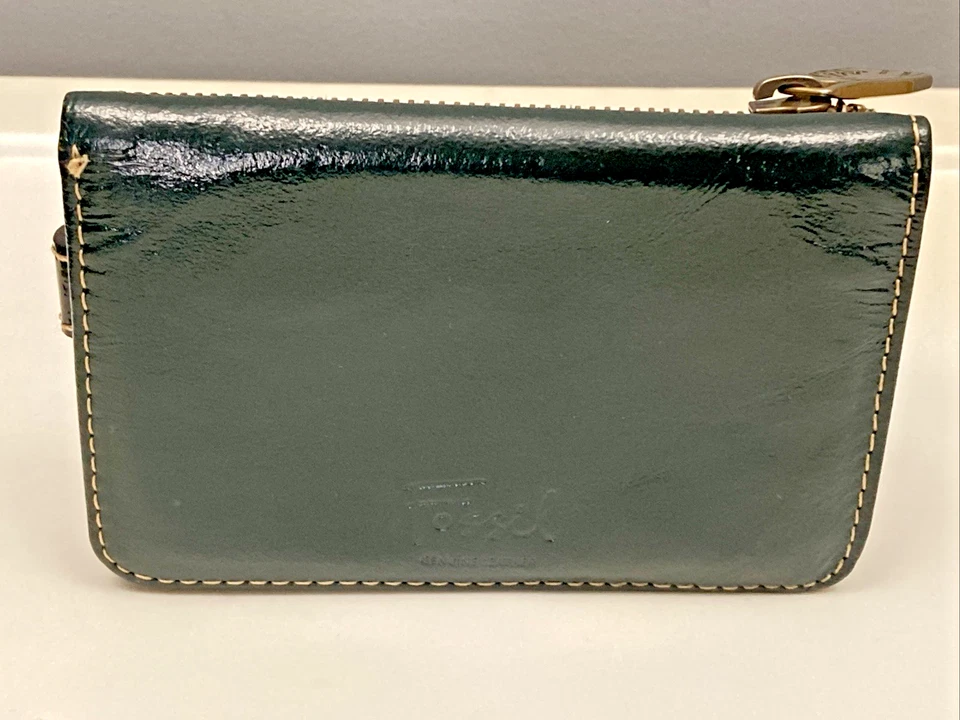 MINI Cartera de Colección FOSIL Charol - VERDE - Bolsillos con Cremallera Portatarjetas Foto 2 de 4