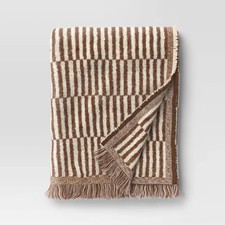 50''x60'' Oversized Woven Linework Throw Blanket Dark Camel/Cream - Threshold