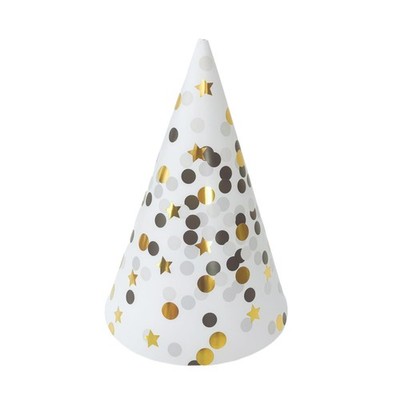 10 PCS White Black Gold Polka Dot Star Paper Birthday Party Cone Hat Elastic