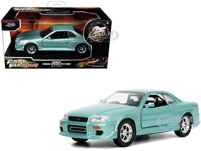 BRIAN'S NISSAN SKYLINE GT-R BNR34 RHD TURQUOISE FAST & FURIOUS 1/32 JADA 32586