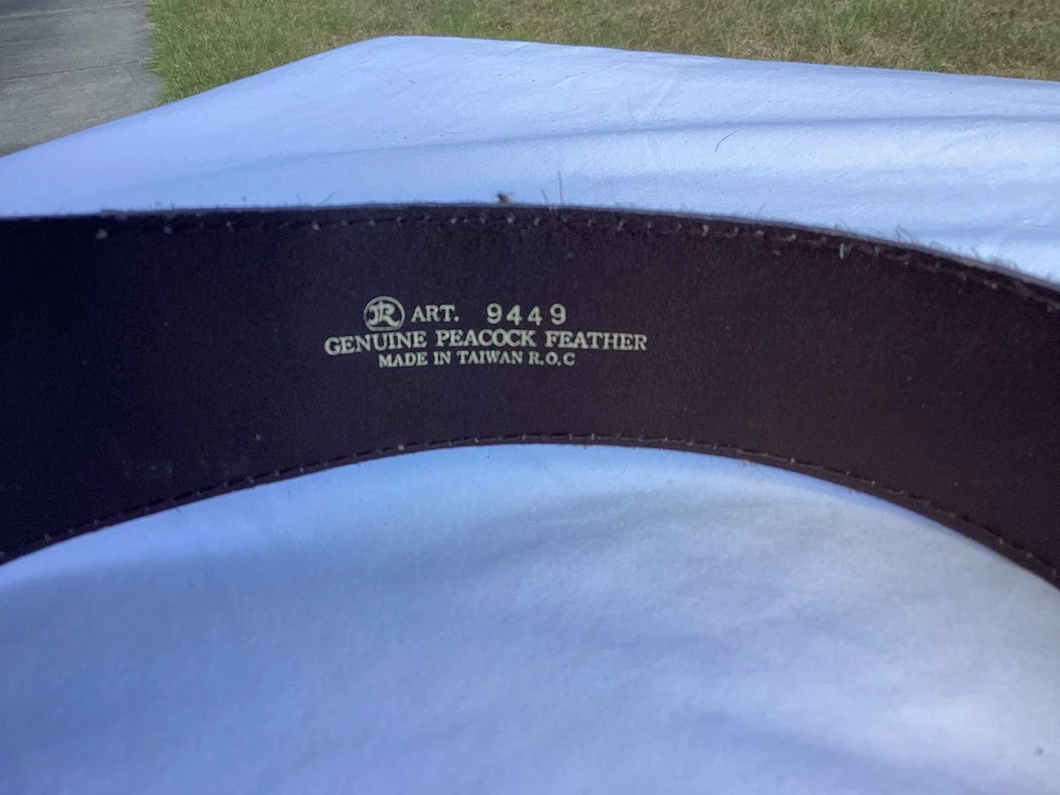 Vintage Art Genuine Leather Peacock Feather Adjustable Belt 34.5” - Image 2 of 4