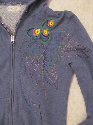 LOVE YAYA dusty blue embroiudered long sleeve zip up hooded hoodie