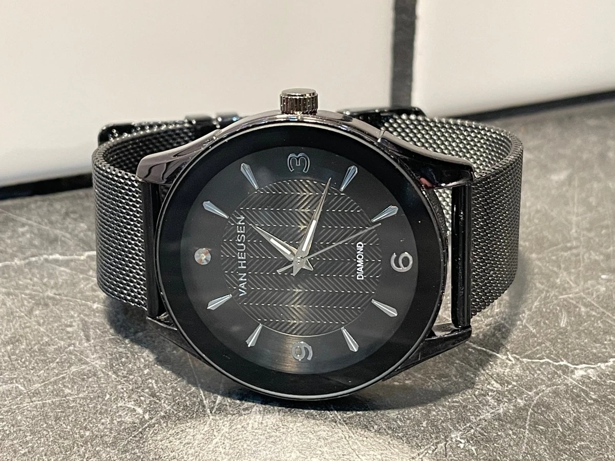 Men s Black Steel Van Heusen Watch New Battery eBay