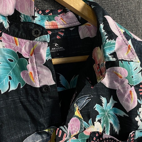Rip Curl Mens Medium Short Sleeve Beach Party Shirt Black Hawaiian Tropical - Picture 3 of 12