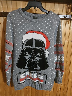 Christmas Holiday Sweater Ugly Med Pullover Darth Vader 1 Thread Pull GUC 6893