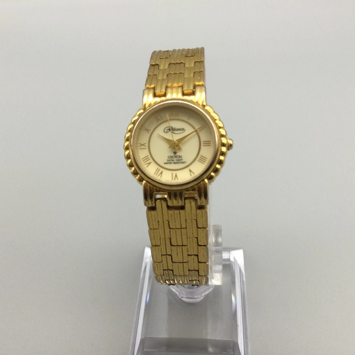 Reliance Croton Watch Women 23mm Round Gold Tone Date New Battery
