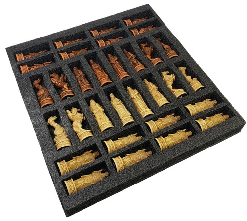 Antique White & Brown Norse Viking Chess Men Set 3 1/4" King - NO BOARD - Picture 2 of 7