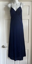 Vintage JCPenney Womens Long Blue Nylon Nightgown Small Spaghetti Straps USA
