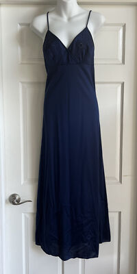 Vintage JCPenney Womens Long Blue Nylon Nightgown Small Spaghetti Straps  USA