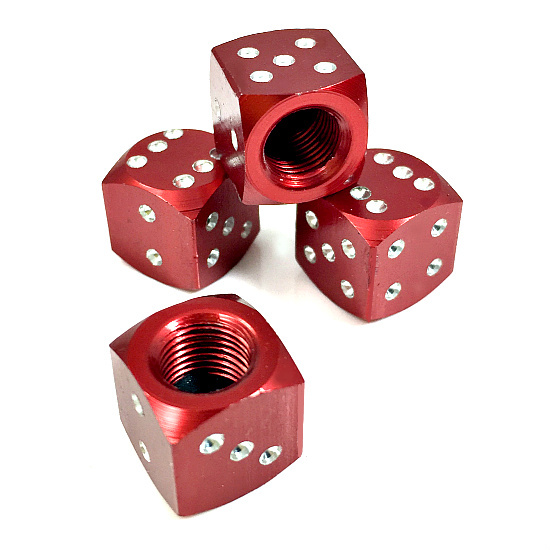4 Pcs Red Dice Tire Stem Caps Aluminum Air Valve Covers for Car Bike