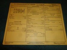 1974 AMERICAN MOTORS / AMC 360 V-8 ENGINE SUN TUNE-UP CHART / USEFUL ITEM 