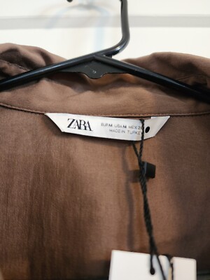 New Zara Brown Shirt Dress with Gathering Size M | eBay