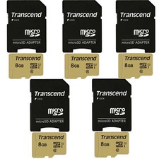5 Units Transcend 8GB UHS-1 Class 10 micro SD with SD Adapter