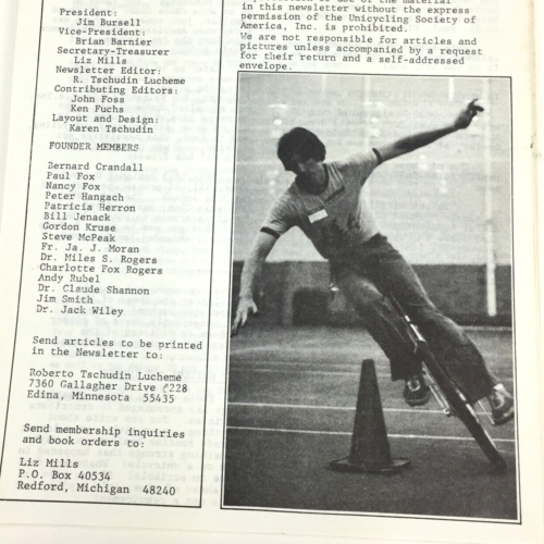 1974 Unicycling Society of America NEWSLETTER Vol #1 Numéro #1 - Vol #9 MONOCYCLE - Photo 1/9