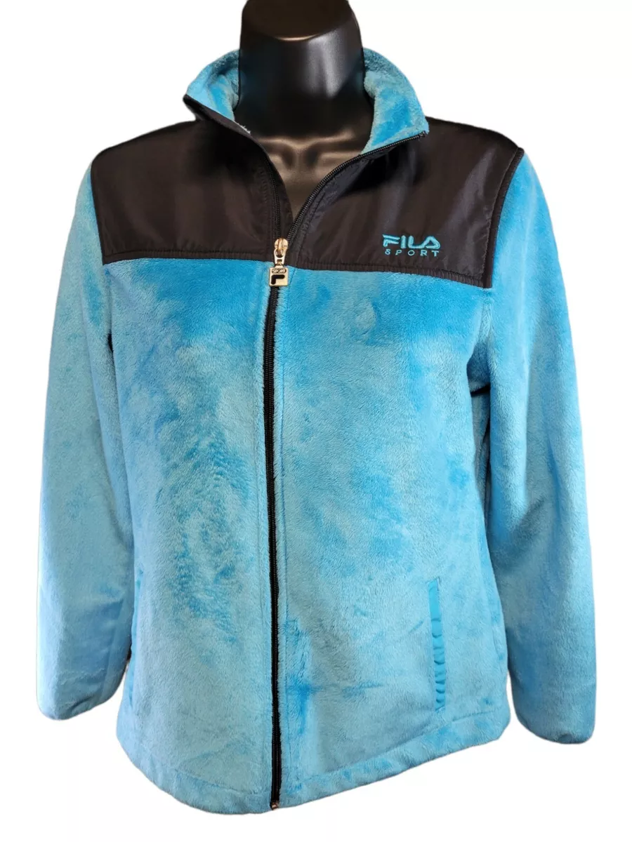 Fila Sport Girls Fleece Jacket Size L 14 Aqua Blue Black Great