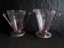 Ribbed Pattern  Pink Depression Glass   Creamer & Sugar   -   Set of 2 