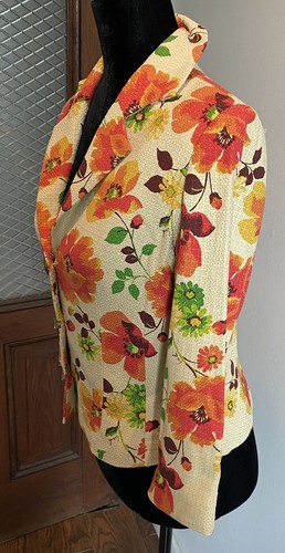 Size 6 Silk Floral Print Jacket Large Jewel Buttons Lined Basketweave by Walter - Picture 4 of 11