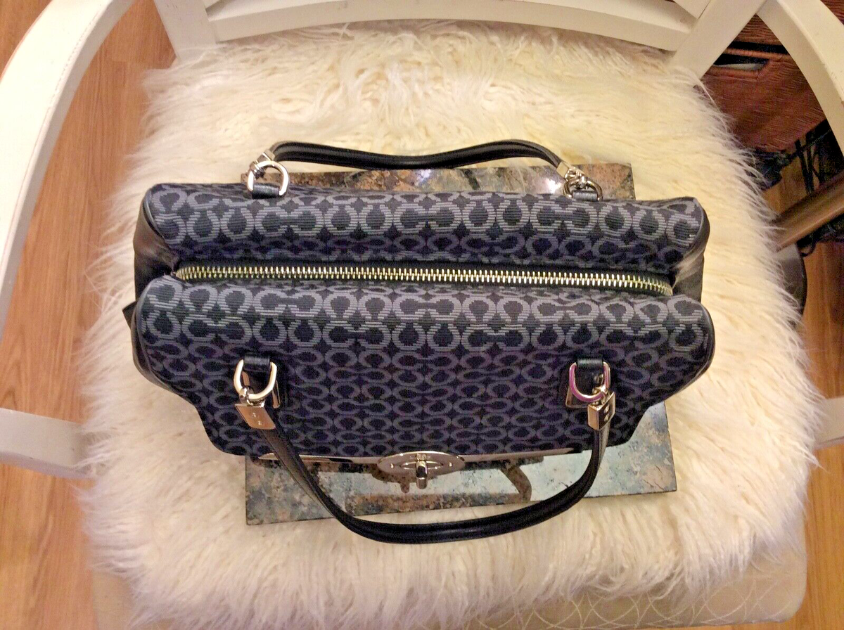 Coach Signature Black Jacquard &Leather Madison Madeline Coach Signature Black Jacquard &Leather Madison Madeline