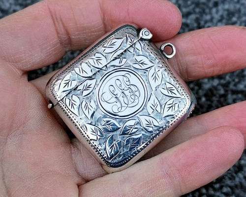 1909 Sterling Silver Vesta Case 1.5" Leaf Engraved Match Safe Pocket Size - Picture 13 of 13