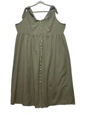 ASOS Woman's 20 Dress Maxi 100% Cotton Green Button Front Tie Shoulder Straps