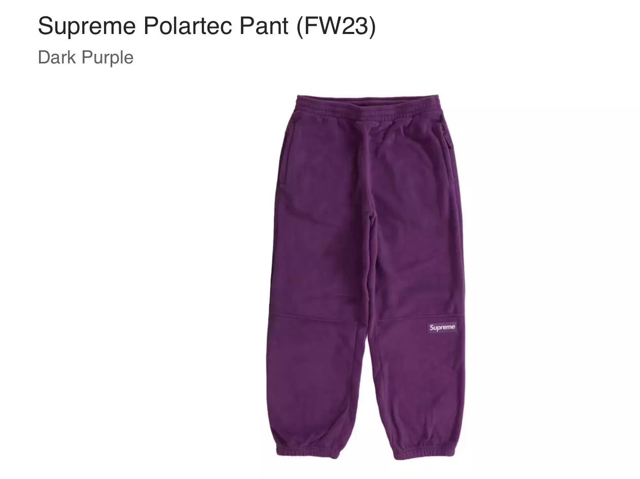 Taille M   Pantalon Supreme Polartec (FW23) violet foncé