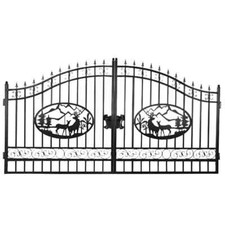 14x8 FT Heavy Duty Steel Dual Swing Driveway Gate Weatherproof Powder Coated