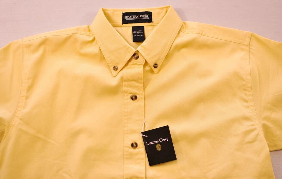  men's Jonathan Corey shirt size medium short sleeve collar yellow button front - Image 4 of 4
